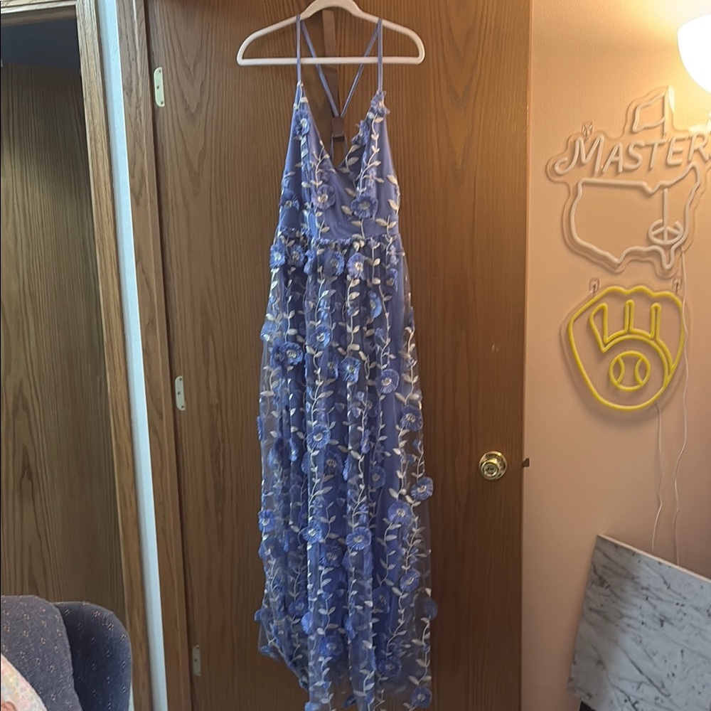 ARULA Blue and White Sleeveless Sundress for Prom